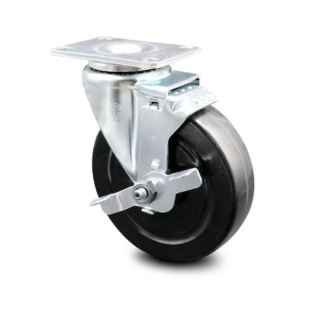 5 Inch Hard Rubber Wheel Swivel Top Plate Caster With Brake